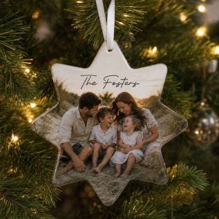 Photo & Text Wooden Star Bauble